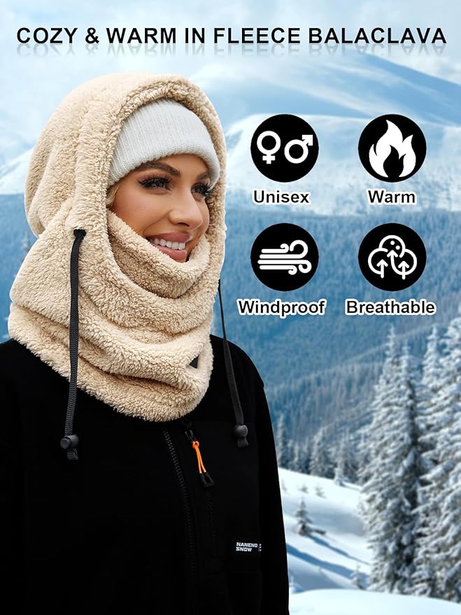 Balaclava Fleece Ski Mask for Men Women Winter Face Masks Windproof Hooded Scarf Cold Weather Hat Neck Warmer