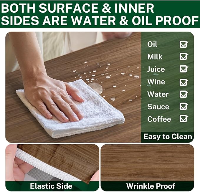 Picnic Table Cover with Bench Covers Elastic Edges, Wooden Brown Fitted Table Cover, Outdoor Patio Camping Essentials 72 Inch 3PCS, Waterproof Camping Fitted Tablecloth with Drawstring Bag