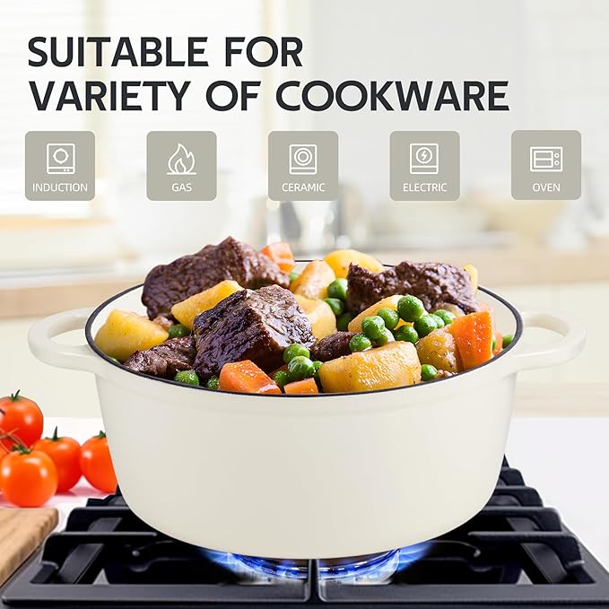 4.5 Quart Dutch Oven Enameled Cast Iron with Lid - Big Dual Handles - Oven Safe up to 500°F - Classic Round Pot for Versatile Cooking Cream