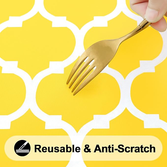 Smiry Rectangle Picnic Table Cover, Waterproof Elastic Fitted Camping Tablecloths for 6 Foot Tables, Wipeable Flannel Backed Vinyl Tablecloth Protector for Indoor, Outdoor (Yellow, 30x72 Inches)