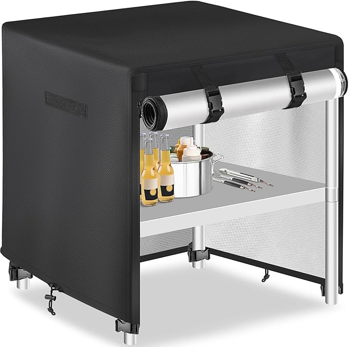 Outdoor Prep Table Cover with Split Zipper - Waterproof Stainless Steel Metal Table - Grill Cart - 32" L x 32" W x 35" H