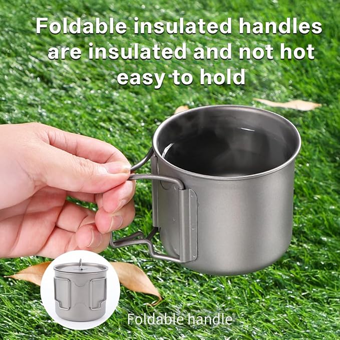 Titanium Camping Cookware 750ML Titanium Pot Kits with Camping Stove and Spork Portable Pot for Backpacking Hiking Traveling and Picnic