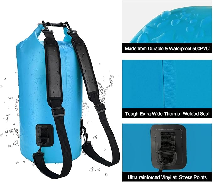 Piscifun Dry Bag, Waterproof Floating Backpack 5L/10L/20L/30L/40L with Waterproof Phone Case for Boating, Kayaking, Fishing