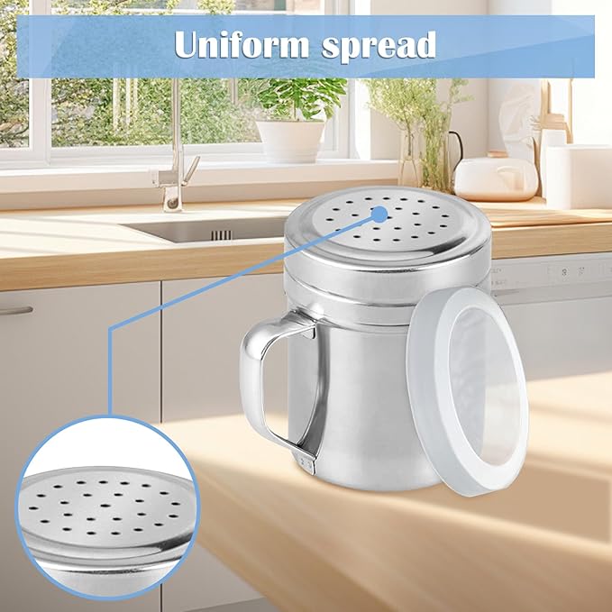 2Pcs Metal Salt Pepper Dredge Shakers, Stainless Steel Pepper Shaker Seasoning Jar With Handle, With Hole And Cover, Suitable For Pepper, Cinnamon And Coffee Spice Jars (Small-6OZ)