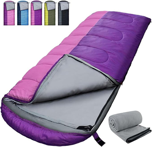 XL 10 Degree Sleeping Bags Waterproof for Adults 350GSM Machine Washable with Compression Sack for 3-4 Season Camping Outdoor