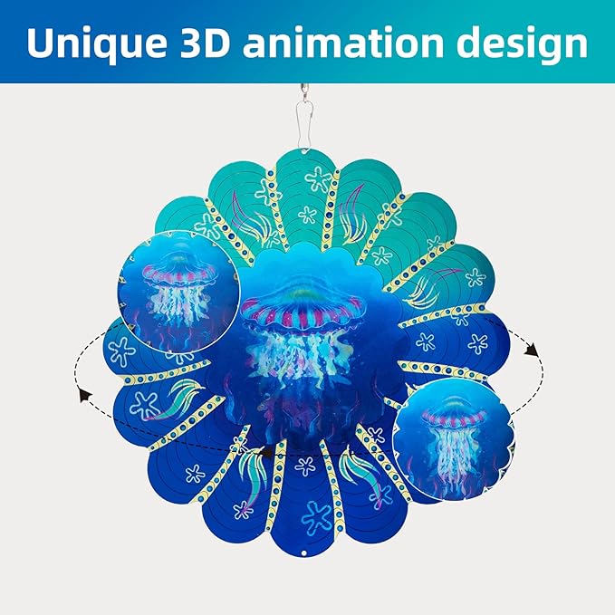 Jellyfish Metal Wind Spinners -Jellyfish Gifts for Women Mom Grandma Wife, Hanging Animations Wind Spinner for Outdoor & Indoor Decorations, 12 inch for Ornament Gifts