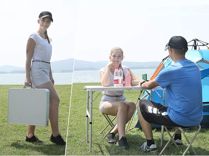 REDCAMP Aluminum Camping Table 3 Foot, Portable Folding Table Adjustable Height Lightweight for Picnic Beach Outdoor Indoor, White 36 x 24 inch