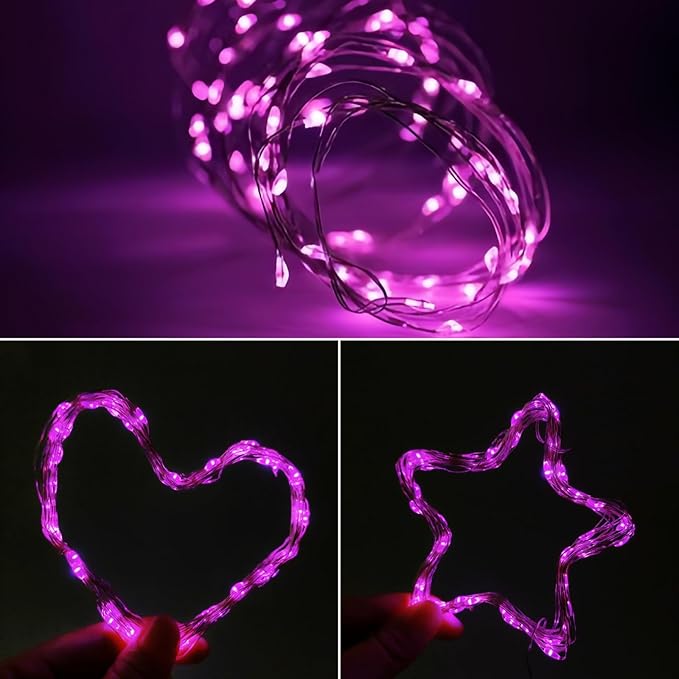 4-Pack 50 LED Pink Fairy Lights Battery Operated with Timer, 16FT Waterproof Starry String Lights Outdoor Indoor, Valentiens Lights for Valentine's Day Bedroom Wedding Birthday Christmas Party Decor