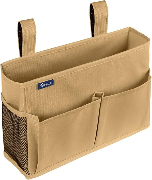 Surblue Bedside Caddy Hanging Organizer Bedside Storage Bag for Bunk and Hospital Beds (Small, Khaki)