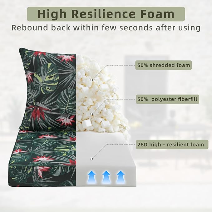 Favoyard Outdoor Seat Cushion 19 x 19 x 3 in Waterproof Pattern Fade Resistant Cover Removable Patio Furniture Cushions Deep Seat & Back Cushion Set with Adjustable Straps for Patio Chair Sofa Couch