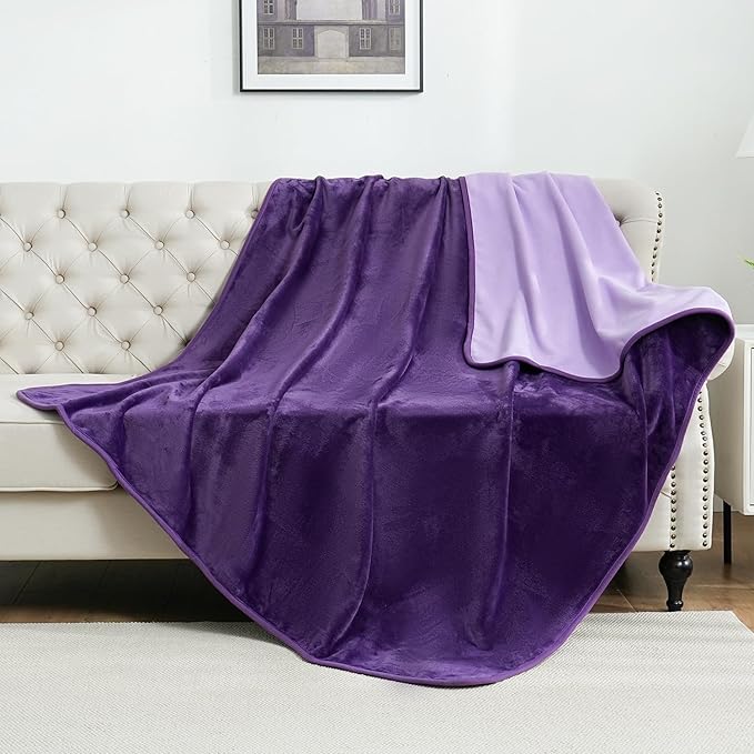 SOCHOW Waterproof Blanket for Bed Sofa Couch, Water Resistant Blanket Washable 60"x80", Reversible Leakproof Bed Cover for Adults Elderly Pets, Deep Purple & Light Purple