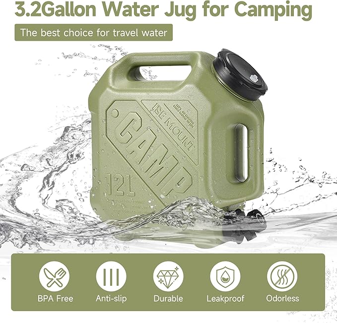 3.2 Gallon Water Jug with Spigot, Portable Water Tank BPA Free, Leak-Proof Water Containers for Camping Water Storage Containers for Emergency Outdoor Hiking Picnic, Green/Black/Yellow