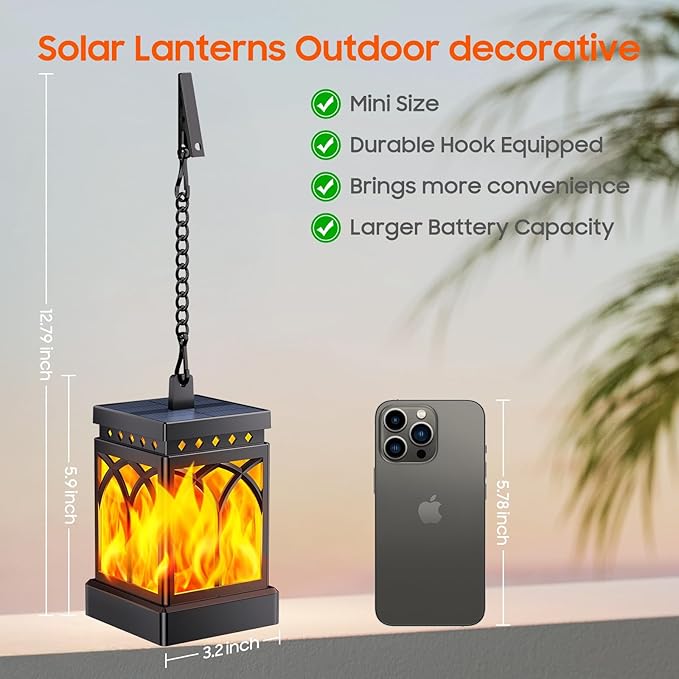 KOOPER Solar Lanterns Outdoor Waterproof, Two Modes Hanging Solar Lantern Lights for Outside, Auto ON/Off Lanterns Decorative Outdoor for Garden Table Yard Path Tree Patio Lawn Decor, Gifts, 2 Pack