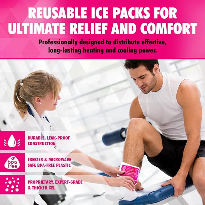 Perfect Remedy 2-Pack Gel Ice Packs for Injuries, Soft and Flexible Hot & Cold Compress, Soothing Ice Packs Aid for Sprains, Strains & Soreness conditions, Alternative to Hot Water Bottles (Pink, Reg)