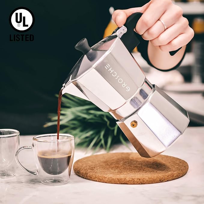 GROSCHE Milano Moka Pot | 3 Espresso Cup - 5 oz | Stovetop Espresso Percolator & Coffee Maker – Portable, Ideal for Home and Camping
