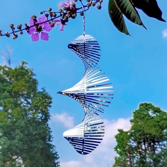 17inch Wind Spinner Outdoor Silver Fishbone 3D Metal Hanging Bird Reflectors for Outside Stainless Steel Kinetic Bird Devices to Scare Birds Away from Yard Decoraction Patio Art Whirligig Gifts