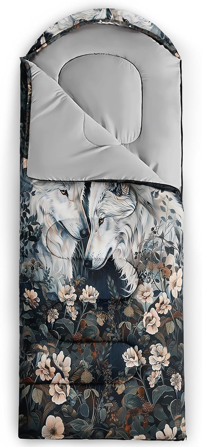 Sleeping Bags for Adults and Kids，3D Printing Camping Sleeping Bag for Girls Boys Lightweight Waterproof Cold/Warm 3-Season，Outdoor Travel with Compression Bags