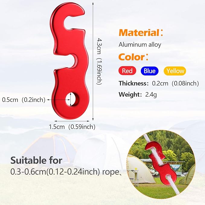 Sumind 30 Pieces Tensioner Aluminum Alloy Camping Tent Rope Adjuster Guyline Aluminum Cord Adjusters Tensioners Wind Rope Buckles for Camping Hiking Backpacking Outdoor Activity
