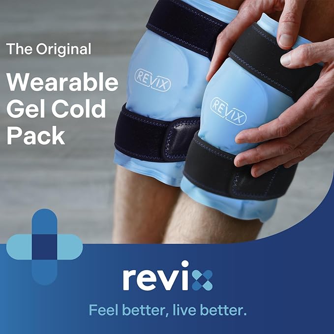 REVIX ice Wraps for Knee Discomfort, Gel Ice Packs Reusable with Cold Compression, Knee Cold Pack to Relax Sore Muscles and Joints, Plush Cover and Hands-Free Application, A Set of Two