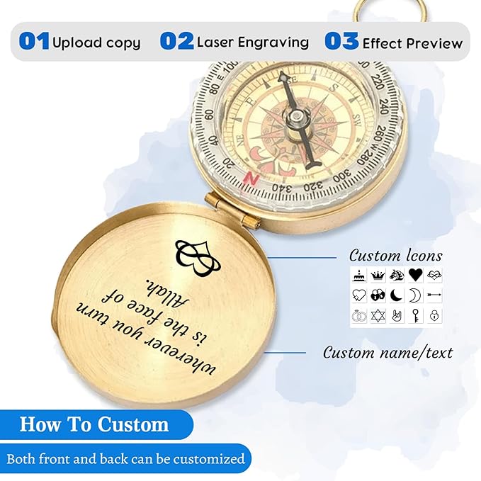 Custom Engraved Compass Keychain - Personalized Brass Compass with Luminous Function, Waterproof Survival Tool for Hiking Camping Graduation Gifts