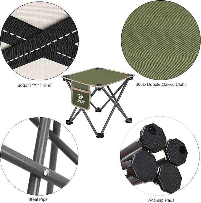 Opliy Camping Stool 2 Pack,13.5 Inch Portable Folding Stool for Outdoor Gardening and Beach Hiking Fishing,Foot Stool with Carry Bag (Green)