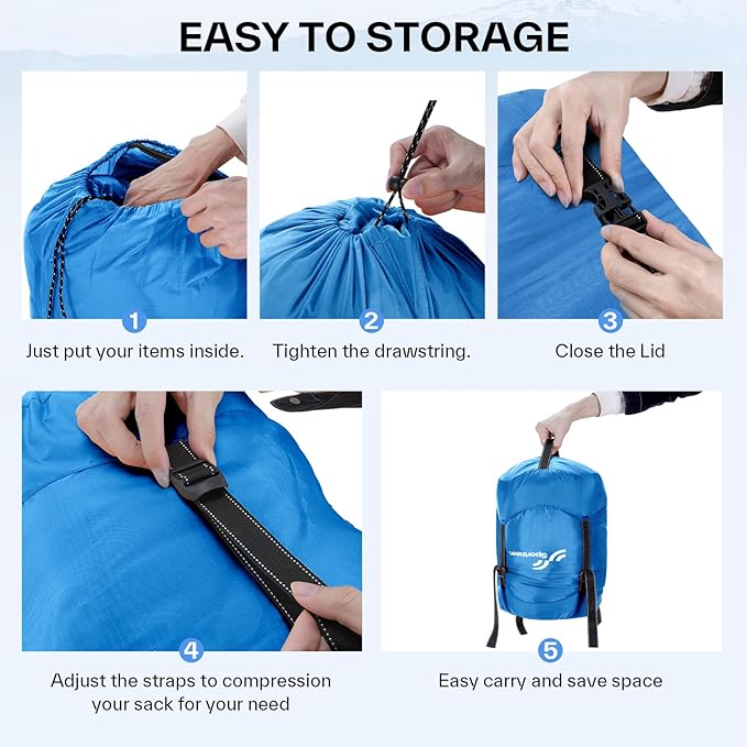 Sportneer Compression Sack, 13L/20L/40L/50L Sleeping Bag Stuff Sack, Tear-Resistant Ultralight Sleeping Bag Compression Sack-Space Saving Gear for Camping Hiking Travel