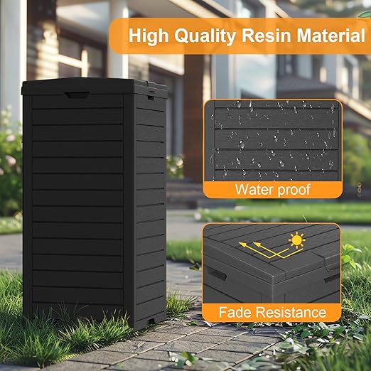 Vixzen 38Gallon Outdoor Trash Can with Lid,Waterproof Resin Waste Bin,Lightweight,Large Sturdy Garbage Bin for Patio,Kitchen,Backyard,Black