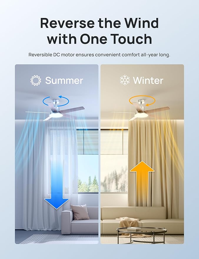 Dreo Ceiling Fans with Lights and Remote, 52 Inch, 6 Speeds, 5 Color Tones Dimmable LED, Quiet Reversible DC Motor, 8H Timer, Silver Ceiling Fan for Bedroom, Living Room, Easy to Install