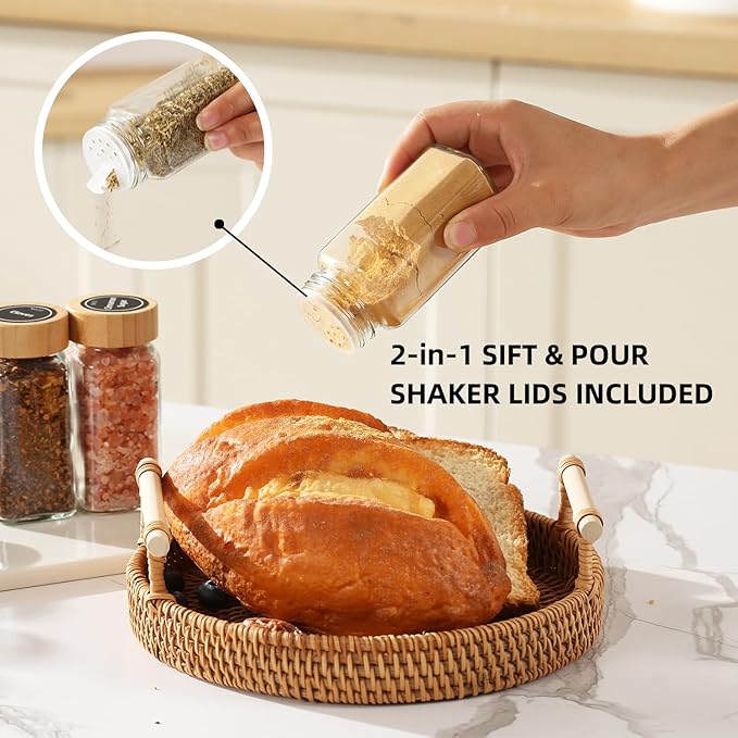 4 oz Glass Spice Jars with Bamboo Lids, Clear Empty Jars with Labels Stickers, Collapsible Funnel, Seasoning Storage Bottles for Spice Racks (36 Pack)