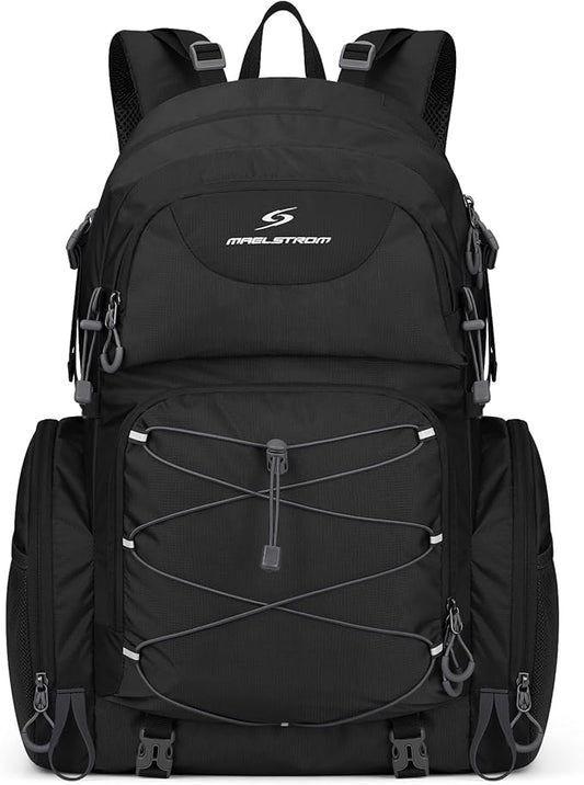 Maelstrom Hiking Backpack, 40L Waterproof Camping Daypack for Men and Women, Lightweight Travel Pack with Rain Cover-Black