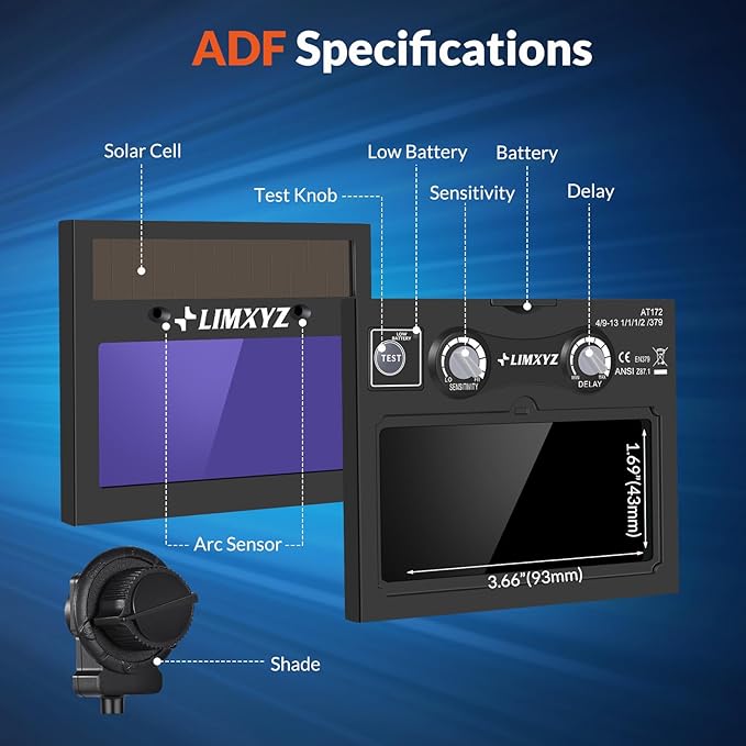 Welding Helmet Auto Darkening,Welding Hood Solar Powered 3.66 * 1.69",Mask With 2 Arc Sensors,Wide Shade 4/9-13 Suitable for TIG, MIG, MAG With Welding gloves （M-001）