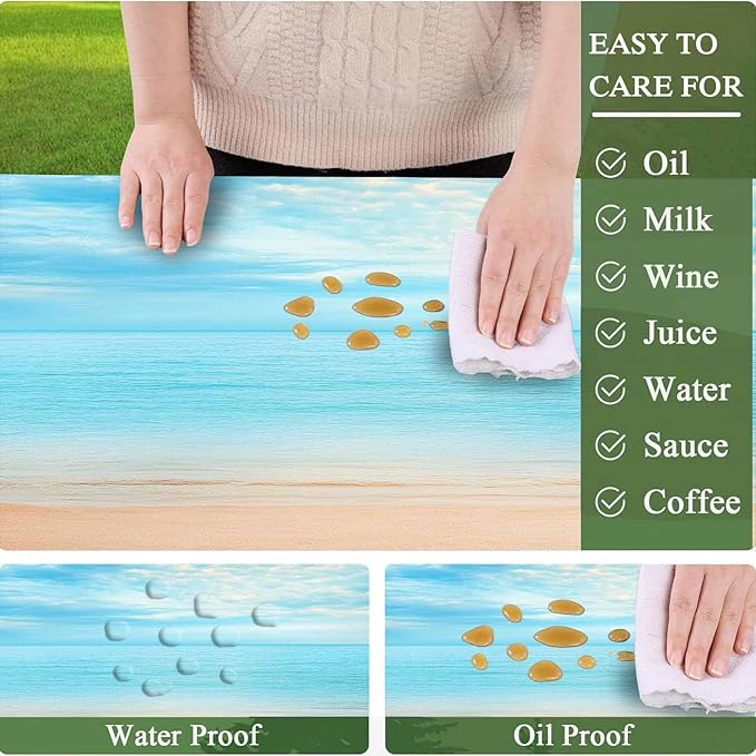 CAPSCEOLL Elastic Picnic Table Cover with Bench Covers 5Ft Waterproof Fitted Picnic Table Cover Cloths for Outdoors Camping Tablecloth with Drawstring Bag, 60X30in, Summer Beach