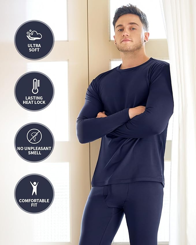 WEERTI Thermal Underwear for Men Long Johns with Fleece Lined, Base Layer Men Cold Weather Top Bottom