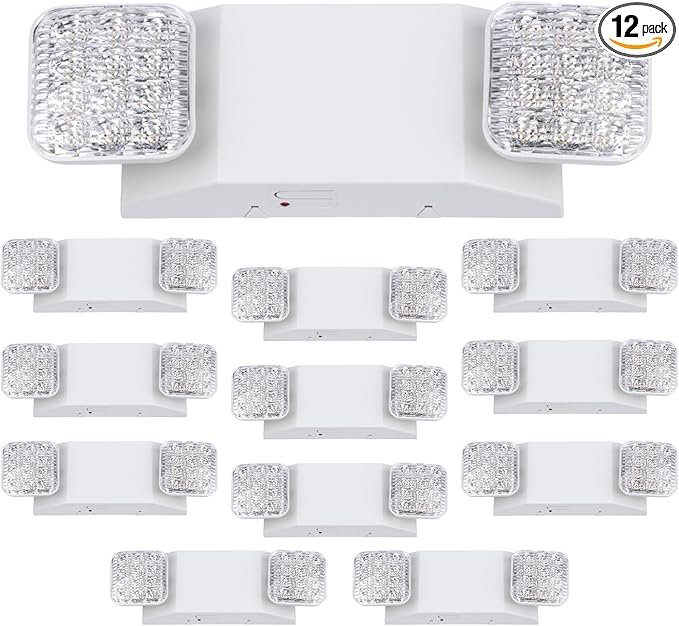 GRUENLICH LED Commercial Emergency Light with Dual Head and Backup Battery, US Standard, AC 120-277V, Hardwired Emergency Light Fixtures for Business Office Power Outages, 12-Pack