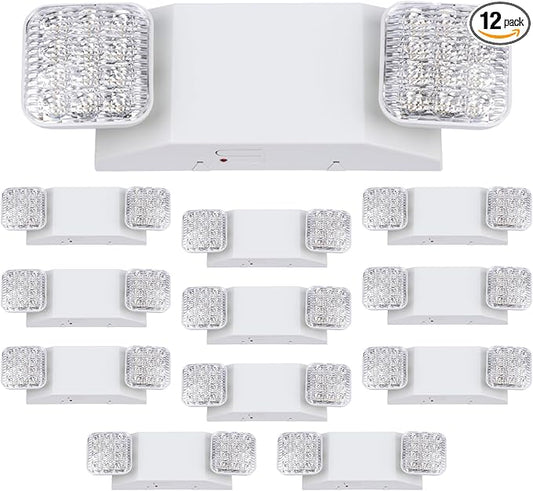 GRUENLICH LED Commercial Emergency Light with Dual Head and Backup Battery, US Standard, AC 120-277V, Hardwired Emergency Light Fixtures for Business Office Power Outages, 12-Pack
