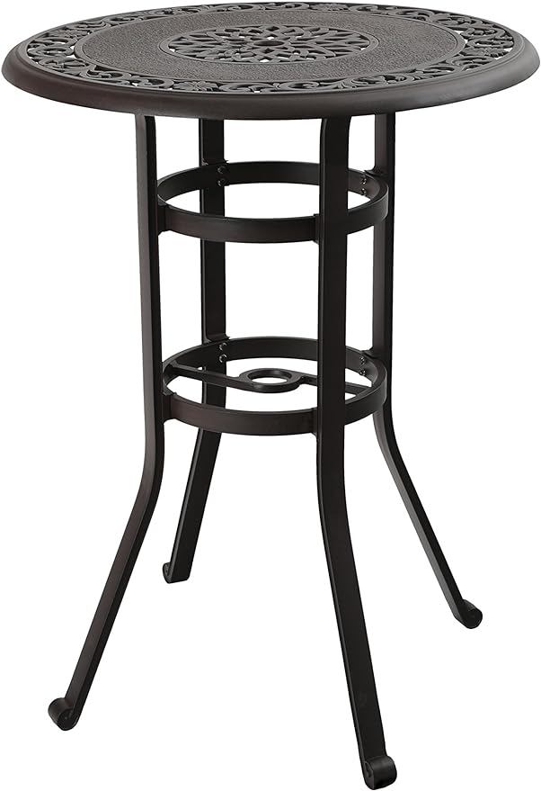 PHI VILLA 32" Cast Aluminum Patio Bar Table, 41" Height High Top Outdoor Table, Pub Height Bistro Round Table for Paito Lawn Garden, Brown