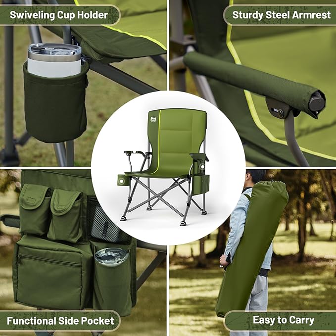 TIMBER RIDGE Oversized Folding Camping Chair High Back Heavy Duty for Adults Support up to 500lbs with Cup Holder, Side Pocket Cooler Bag 2 Pack