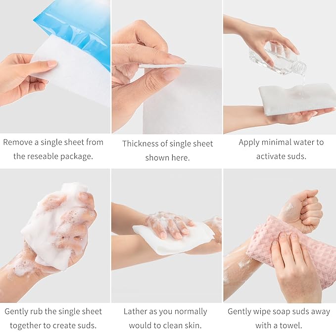 HYGIENJOY-21% Larger,No Rinse Bathing Wipes for Adults-Rinse Free Bath Sponges, Soap Infused,Extra Thick and Dry Shower Wipes for Elderly,For Camping,Hiking,GYM,Post Surgery Must Haves,(50 counts)