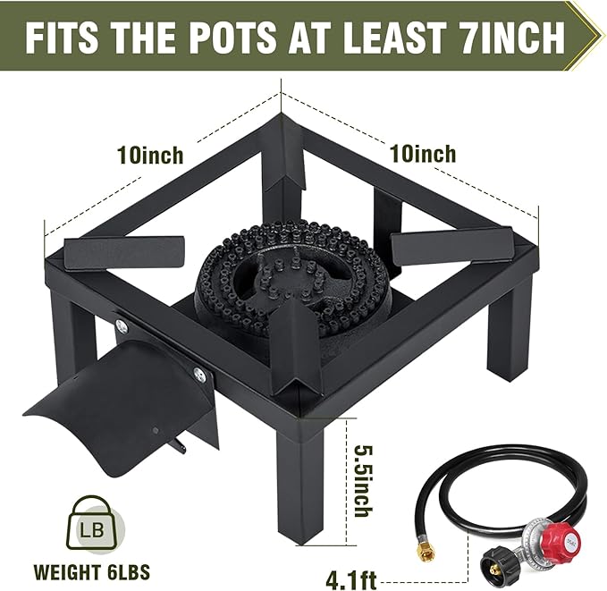 BESTFIRE Propane Burner,100,000 BTUs High Pressure Single Propane Stove with 4.1ft Adjustable Hose with Regulator,Gas Stove for Outdoor Cooking, Turkey Fry, Seafood Boil