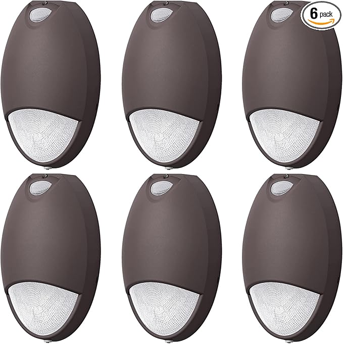 LED Emergency Light with Battery Backup Photocell Sensor, Self Test Diagnostics, Aluminum Exterior Waterproof Commercial Wall Pack Emergency Lighting Fixtures, 12W 120-277VAC, UL Certified (6-Pack)