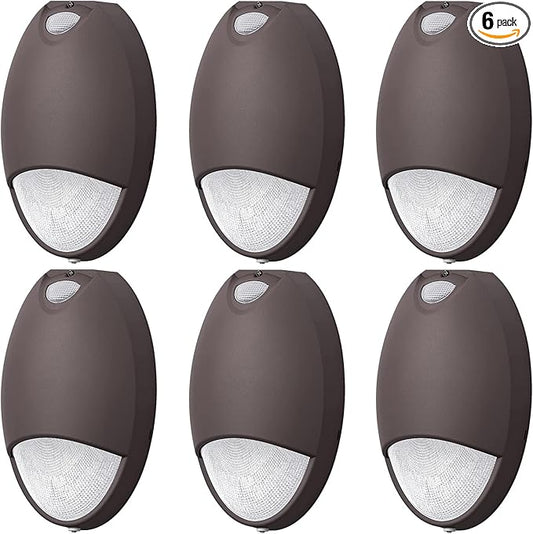 LED Emergency Light with Battery Backup Photocell Sensor, Self Test Diagnostics, Aluminum Exterior Waterproof Commercial Wall Pack Emergency Lighting Fixtures, 12W 120-277VAC, UL Certified (6-Pack)