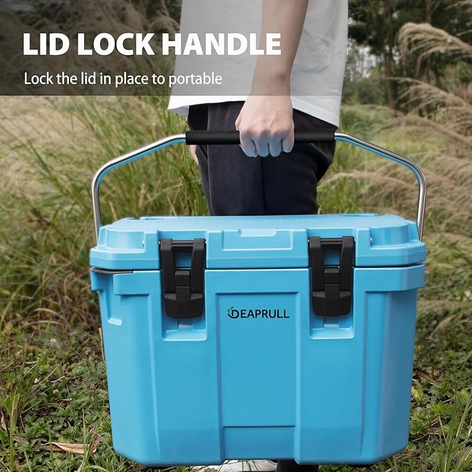 Hard Cooler, Insulated Ice Chest Box Holds Ice for More Days, Portable Cooler with Handle, Cup Holders, Double Latches for Camping Drink, Beach, Picnic, Fishing, Boat, Barbecue