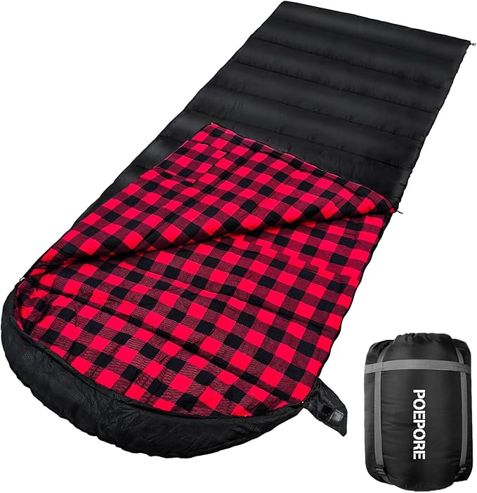 Flannel Sleeping Bag Cotton 0 Degree Cold Weather for Adults XXL Sleeping Bag 4 Season Big and Tall with Compression Sack