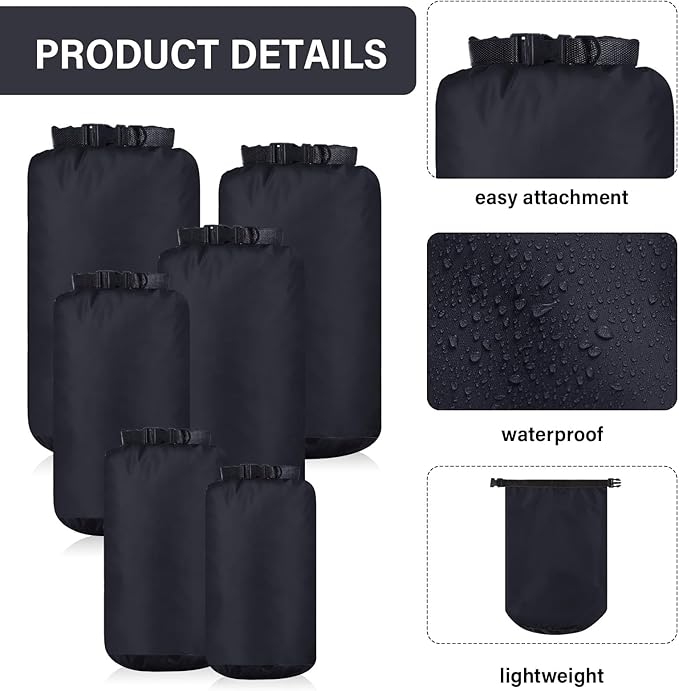 6 Pcs Waterproof Dry Bag Sack Lightweight Outdoor Dry Bags 35 L, 20 L, 15 L, 10 L, 5 L, 3 L Waterproof Boat Bag for Kayaking, Backpacking, Hiking, Camping Rafting(Black)