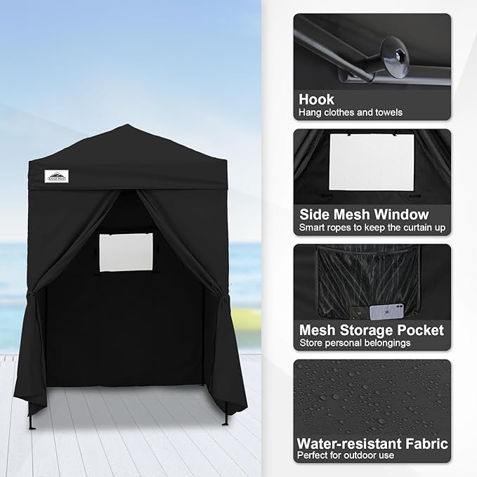 EAGLE PEAK Flex Ultra Compact 5x5 Pop-up Canopy, Sun Shelter, Changing Room, Portable Privacy Canopy Cabana for Pool, Fashion Photoshoots, or Camping, Black