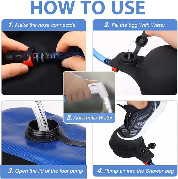 Camping Shower Bag, 5 Gal/20L TPU Material Portable Shower Bag with Foot Pump and Press-Type Shower Nozzle for Camping Beach Swimming Outdoor Traveling Hiking