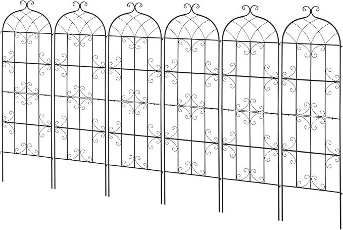 VEVOR Garden Trellis for Climbing Plants, 71 x 20 in, 6 Packs Rustproof Metal Garden Flower Trellis, Outdoor Climbing Rose Trellis Cucumbers Support, Decorative Clematis Trellis for Courtyards Lawns