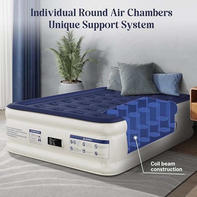 Air Mattress Full with Built-in Pump, Blow Up Mattress with Soft Flocked Top, Leakproof Inflatable Mattress, Foldable Waterproof Air Bed for Home, Guests, Camping, with Storage Bag