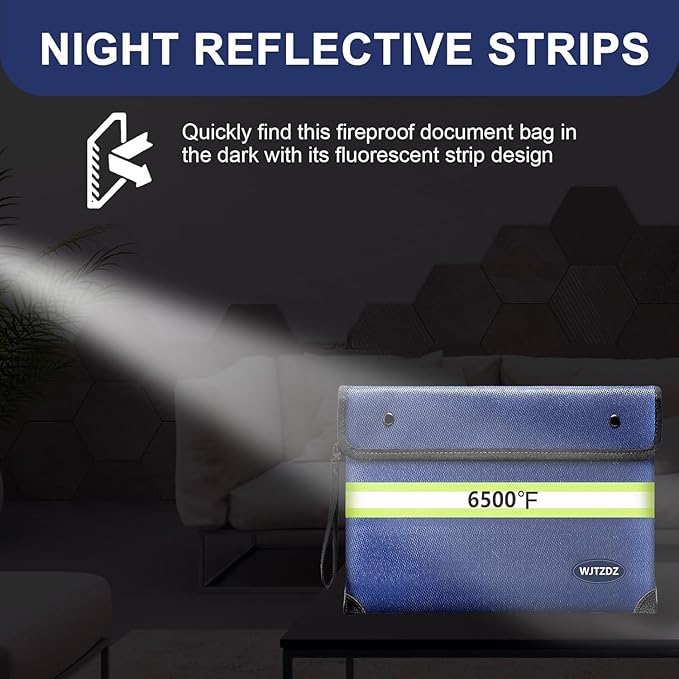 Upgraded Fireproof Money Bag,10 Layers of Heat Insulated Materials,6500°F Fireproof Bag with Waterproof Zipper/Reflective Strip with Handle for Cash,Important Documents（Not Suitable for A4 Files）