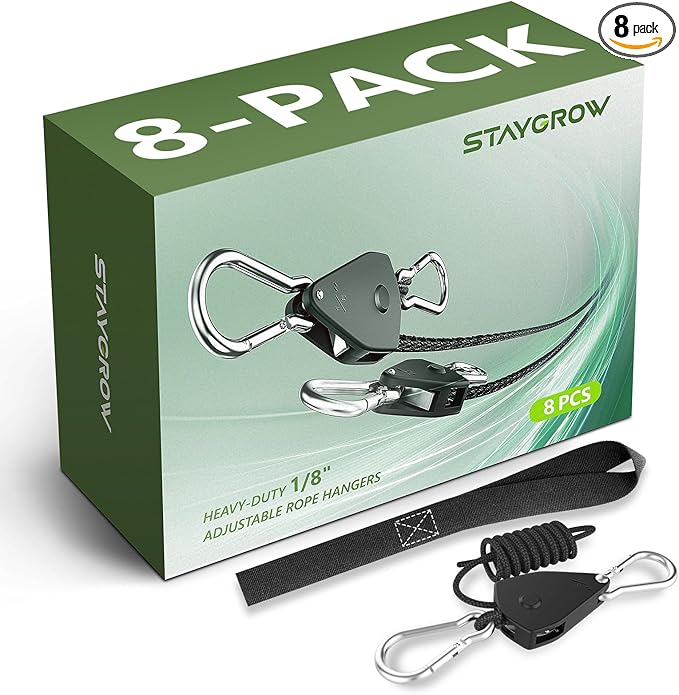 8-Pack 1/8” Ratchet Straps, Heavy Duty Ratchet Tie Down Straps Kayak Hanger with Reinforced Metal Gear Safety Lock, Rope Pulley System for Hanging Plants Grow Light and Various Tie-Down Uses
